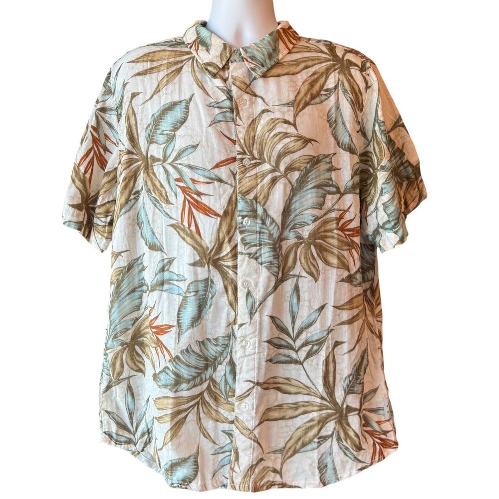 Margaritaville Tropical Palm Print Short Sleeve Button Up Shirt Size XLarge NEW